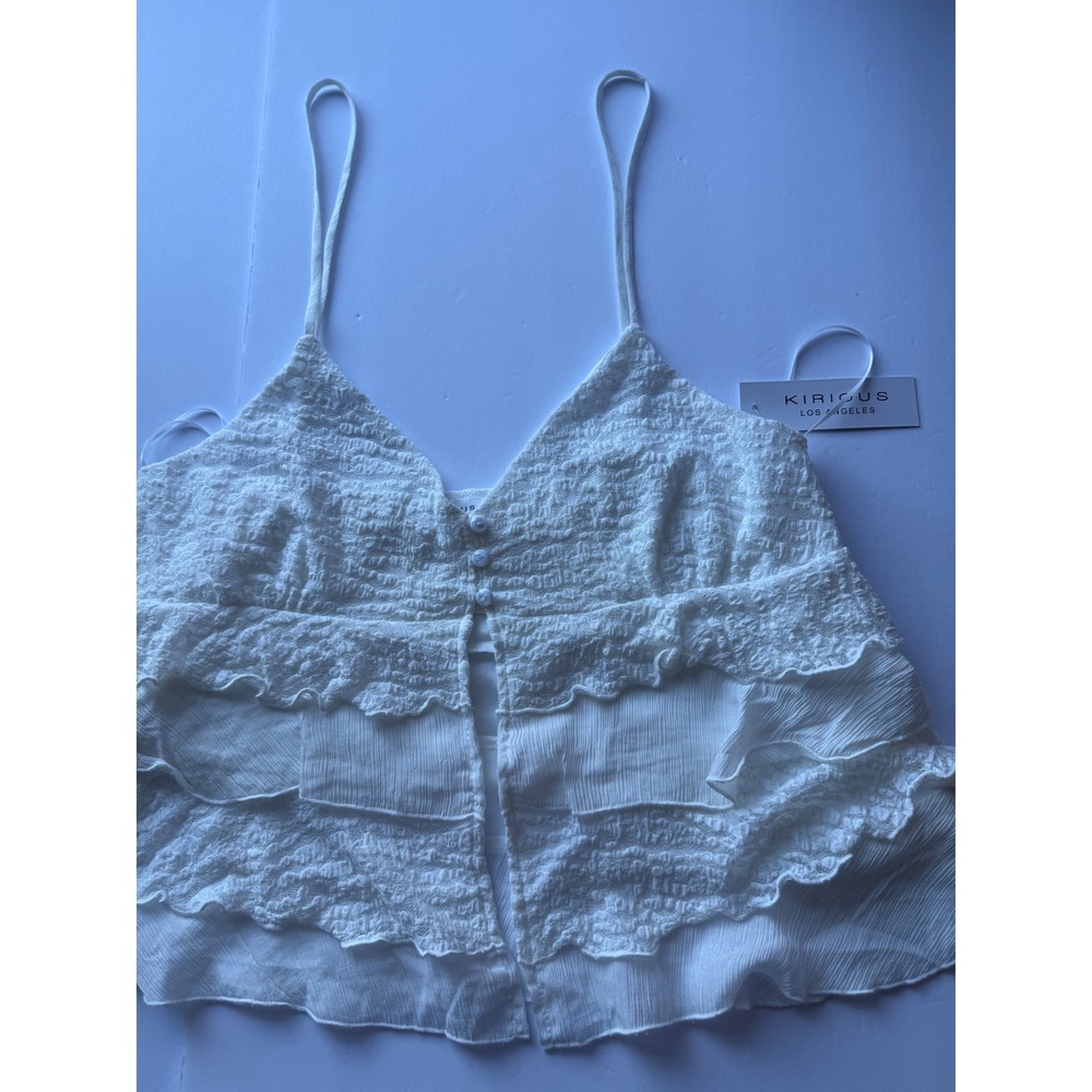 Kirious Los Angeles White Tiered Ruffle Camisole Top Adjustable Straps Large NWT